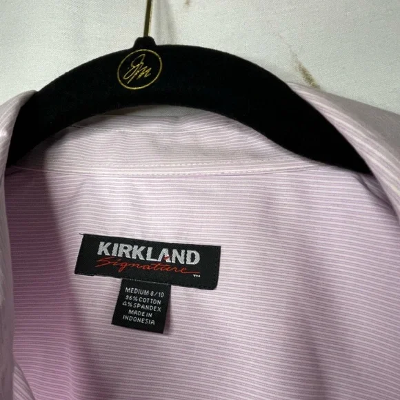 NWT Kirkland Signature Pink and White Pinstriped Button Down Shirt Size M 8/10 - Picture 5 of 10